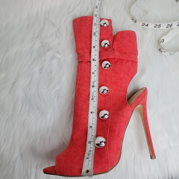 Red boots stiletto heel open toe silver studs. - Picture 11 of 12